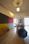 Hallway with entrances to kitchen and living room