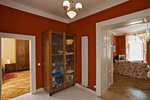 Hallway with a view of the living room on the right