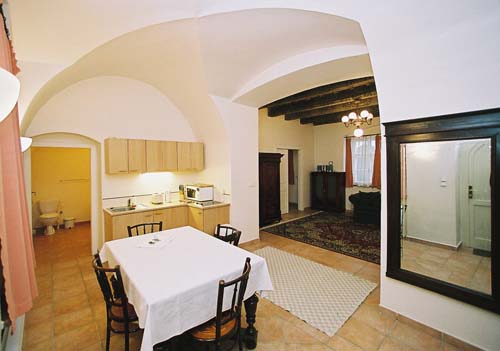 Kitchen of Vlasska 2. . Vlasska 2, an apartment offered by Prague Accommodations, is close to Prague Castle and the Lesser Town Square.
