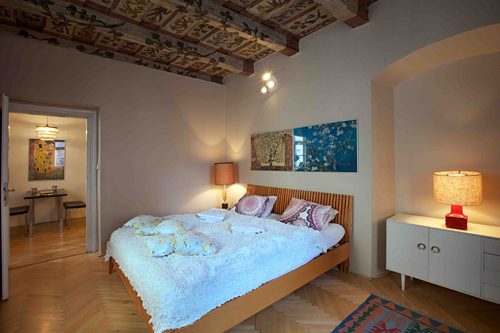 Main bedroom with kitchen view