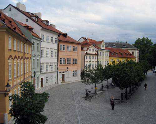 Kampa apartment building from the Charles Bridge. Accommodation in Prague offered by Prague Accommodations, apartments in Prague.